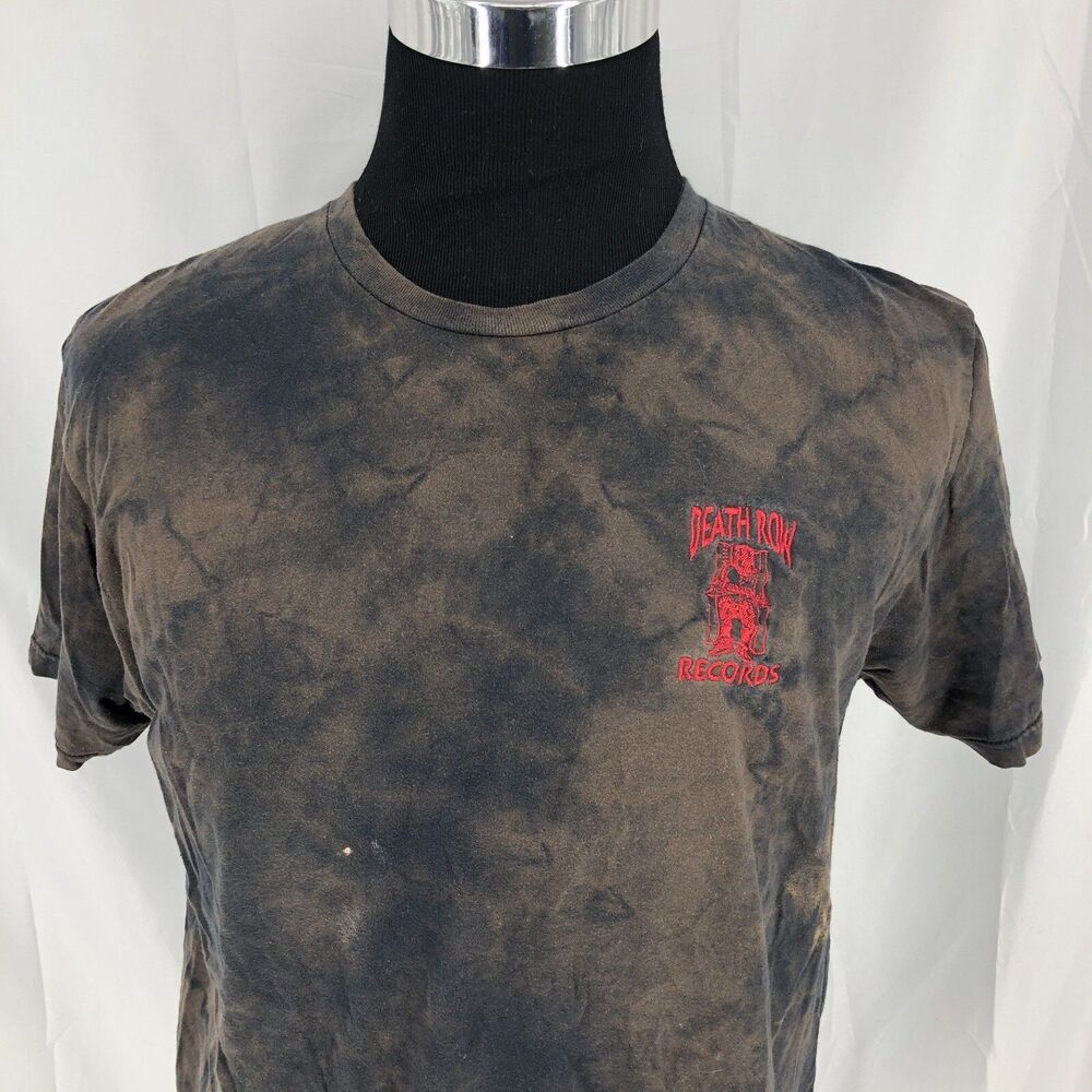 Death Row Records Black Brown Tie Dye Embroidered Logo T Shirt Large